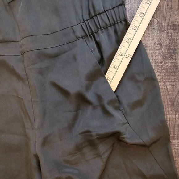 Vince 100% Silk Short Sleeve Jumpsuit, 10, Olive Hunter Green - Picture 10 of 13